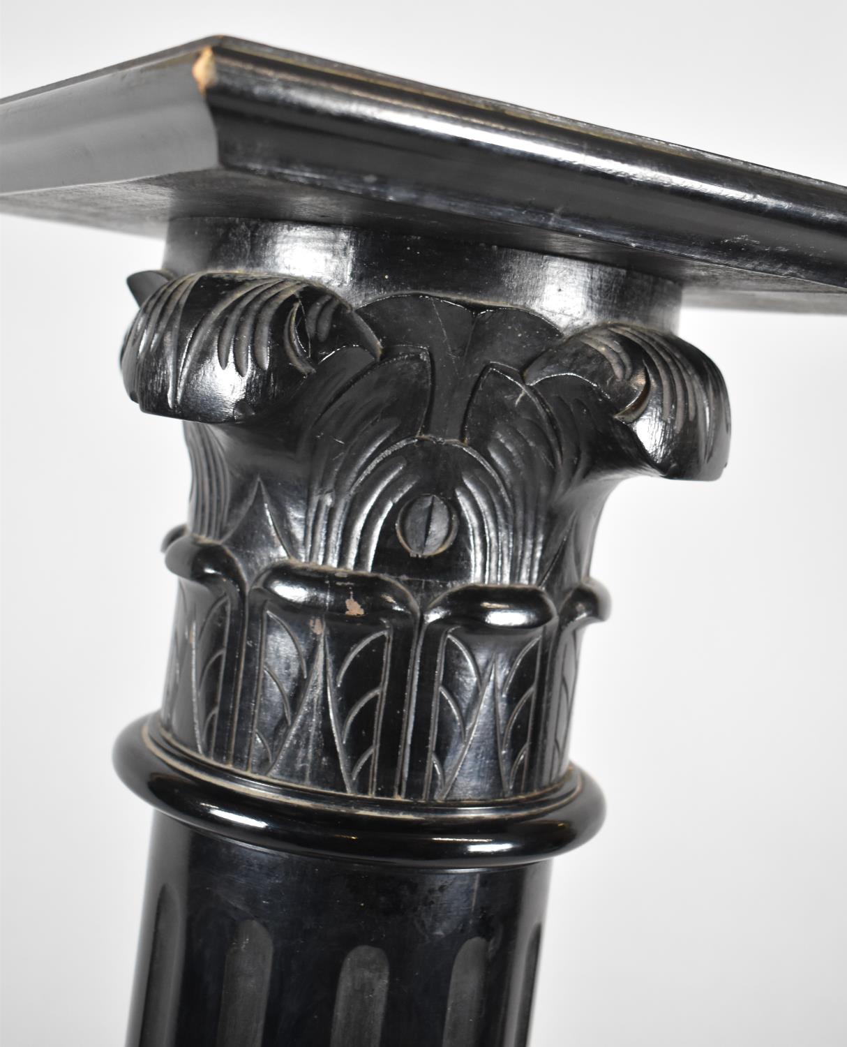 A Late 19th/Early 20th Century Ebonised Torchere Stand in the Form of Ribbed Column on Square Plinth - Image 3 of 3