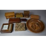 A Collection of Various Mid 20th Century Wooden Jewellery Boxes, Coaster Set, Wall Hanging Barometer