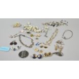 A Collection of Various Costume Jewellery to Include Silver and Pearl Necklace, Gilt Earrings etc