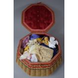 A Mid 20th Century Octagonal Wicker Sewing Box and Contents