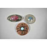 Three Scottish Style Brooches with Coloured Cabochon Stones