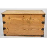 An Iron Mounted Pine Blanket Box with Two Carrying Handles, 99cm wide