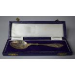 A Cased Silver Birth Spoon, June 1884, 20 inches , 9lbs 2oz, Edward Carter