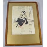 A Framed Chinese Woodblock Print Depicting Samurai, Actor, 37cm wide