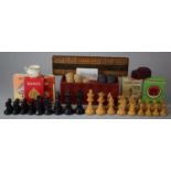 A Collection of Various Vintage Draught and Chess Pieces, Black Knight Missing, Together with