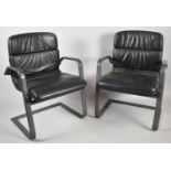 A Pair of Modern Leather Effect Open Armchairs