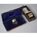 A Cased Part Christening Set Now Only Containing Silver Napkin Ring Together with a Cased Silver