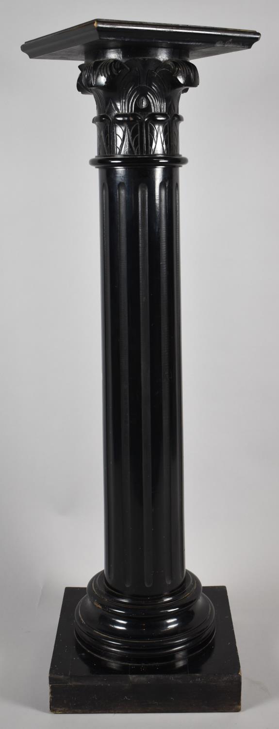 A Late 19th/Early 20th Century Ebonised Torchere Stand in the Form of Ribbed Column on Square Plinth