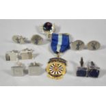 A Collection of Various Gents Cufflinks to Include Silver Example and a Gilt Metal Round Table Jewel