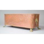 A Copper Rectangular Planter on Four Claw Feet with Lion Mask Ring Handles, 35cm Wide
