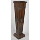 An Early 20th Century Square Topped Oak Torchere Stand of Tapering Form with Panelled Sides, 112cm