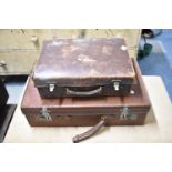 Two Vintage Leather Suitcases, The Largest 55cm wide