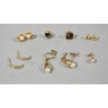 A Collection of Various 9ct Gold Earrings to Include Two Blue John Mounted Examples, 7g Total