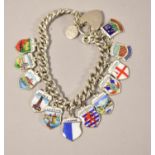 A Continental Silver Bracelet Stamped GJ for George Jensen Having Enamelled Souvenir Shield Charms