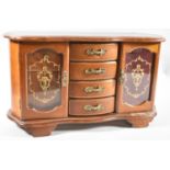 A Fitted Wooden Jewellery Box with Four Centre Drawers and Glazed Side Necklace and Ring Cabinets,