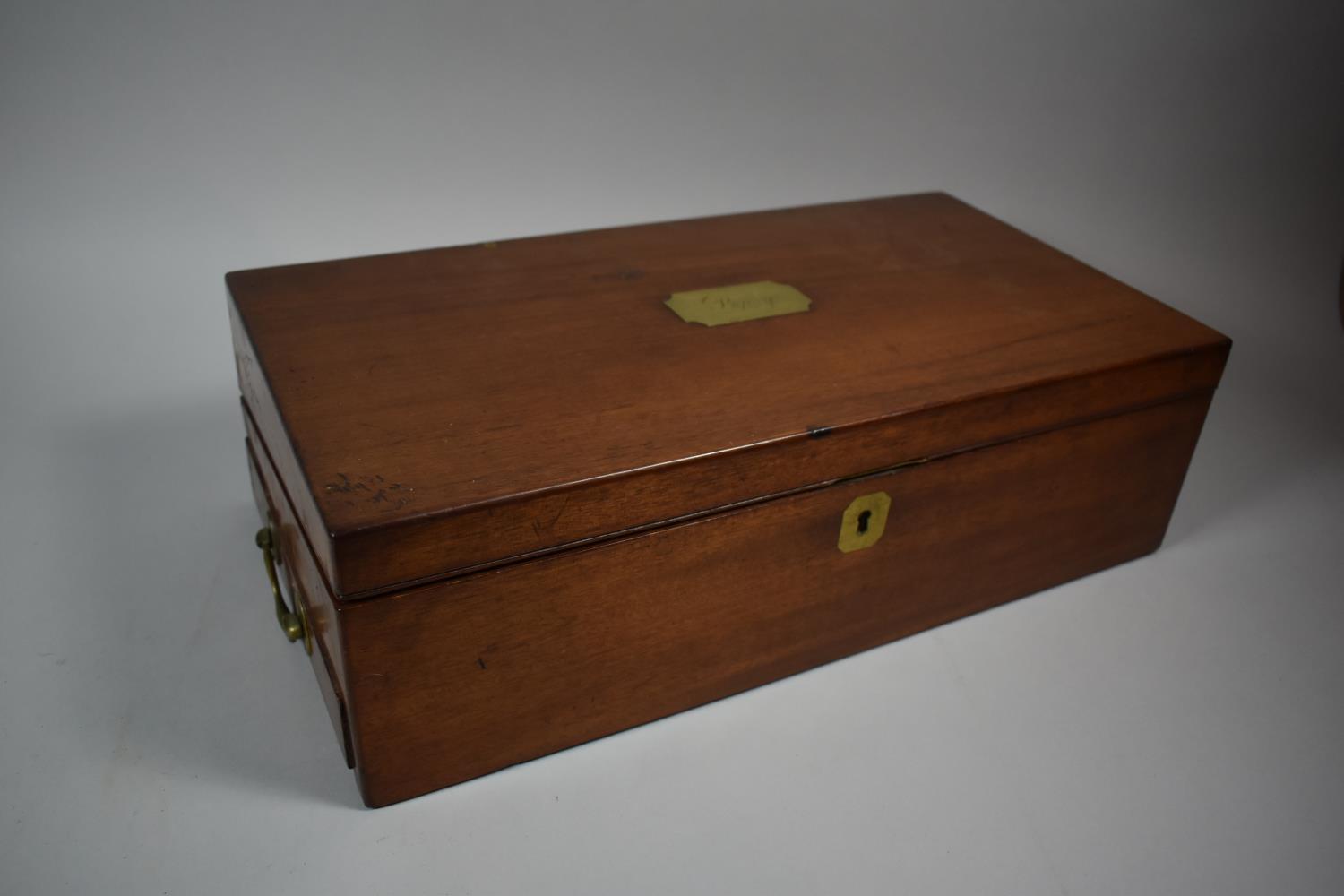 A Late 19th Century Mahogany Writing Slope with Brass Carrying Handles and Side Secret Drawer, The