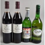 Two Bottles of French Creme De Framboise Liqueur, 50cl Pernod and Bottle of Croft Sherry