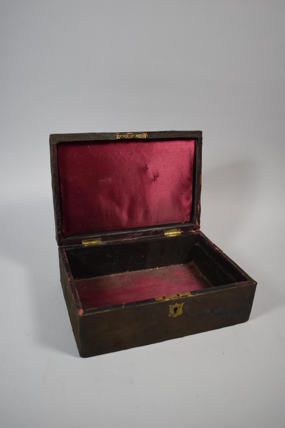 A Vintage Suede Covered Rectangular Work Box, Missing Inner Tray, 25.5cm wide - Image 2 of 2