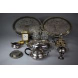 A Collection of Various Metalwares to include Two Galleried Oval Serving Trays, Three Piece