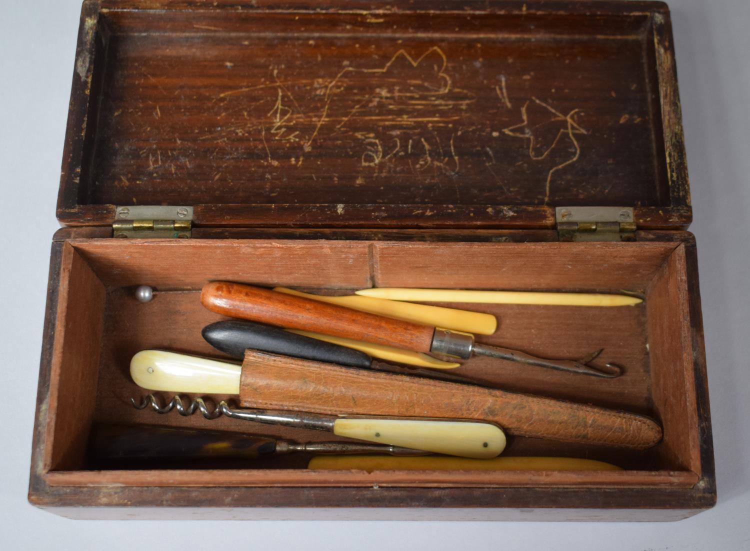 A 19th Century Mahogany Pen Box with White Metal Escutcheon Engraved with Rampant Lion Together with - Image 2 of 2