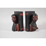 A Pair of Carved African Souvenir Bookends Depicting Masai Tribes People, 16cm high