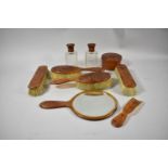 A Vintage Tortoiseshell Dressing Table Set to Include Brushes, Mirror, Scent Bottles, Shoehorn etc