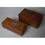 A 19th Century Mahogany Pen Box with White Metal Escutcheon Engraved with Rampant Lion Together with