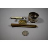 An Exide Pen Knife/Corkscrew, Elizabethan Coin, Enamelled Brooch etc