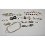 A Collection of Silver and White Metal Jewellery to Include Peridot Earrings, Silver and Glass