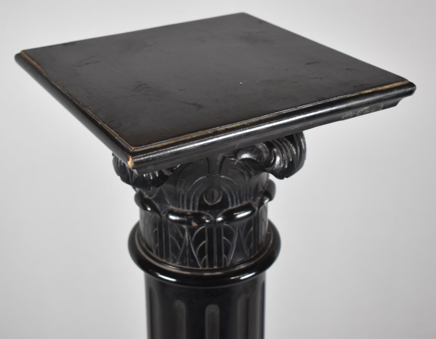 A Late 19th/Early 20th Century Ebonised Torchere Stand in the Form of Ribbed Column on Square Plinth - Image 2 of 3