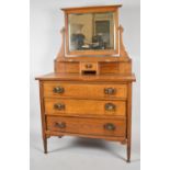 An Edwardian Oak Three Drawer Dressing Chest with art Nouveau Influenced Handles, 91cm wide