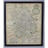 A Framed 17th Century Hand Coloured Map of Shropshire by Richard Blome, 34cm high