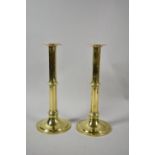 A Pair of Elegant 19th Century Turned Brass Candle Sticks, 30.5cm high