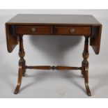 A Reproduction Drop Leaf Mahogany Occasional Table with Two Long Drawers, 84cm wide When Closed