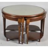 A Mid 20th Century Circular Next of Five Tables with Tooled Leather Tops, 74cm, Diameter