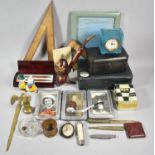 A Collection of Curios to Include Drawing Instruments, Photoframes, Letter Opener, Continental