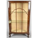 A Mid 20th Century Bow Fronted and Galleried Walnut Display Cabinet with Two Glass Shelves