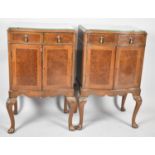 A Pair of Crossbanded Serpentine Fronted Bedside Cabinets, 47cm wide