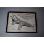 A Framed Pencil Drawing of a Tornado Jet, 29cm wide