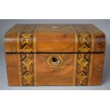 A Continental Banded Inlay Walnut Work Box with Removable Tray, In Need of Restoration and Attention