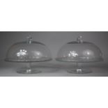 A Pair of Moulded Glass Cake Stands and Covers, 29cm Diameter