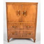 An Art Deco Walnut Side Cabinet with Two Base Drawer, 74cm wide