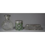 Three Silver Topped Glass Dressing Table Pots and Boxes