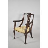 An Edwardian Mahogany Framed Tapestry Seated Nursing Chair with Pierced Splat