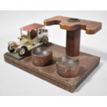 A Vintage Wooden Pipe Stand with Vintage Car Mount, 16cm Wide