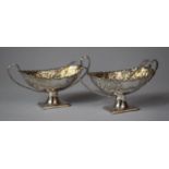 A Pair of Boat Shaped Two Handled Silver Salts with Silver Spoons, Sheffield 1893 by Atkin Bros