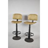 Two Vintage Style Swivel Bar Stools with Leather Upholstery