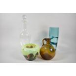 A Collection of Glassware to Include Monart Vase, Hand Blown Amber Flask etc