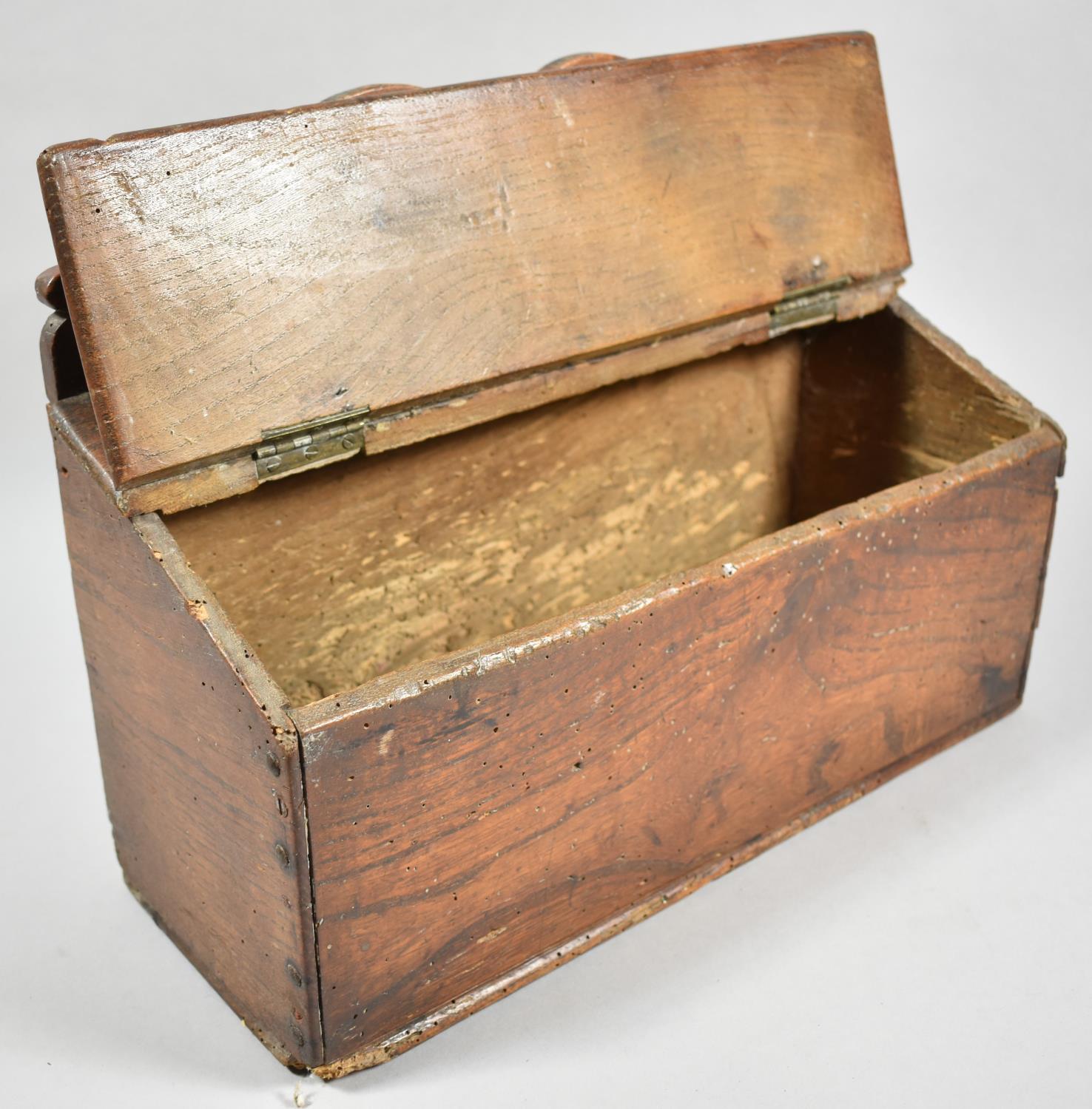 An Early 19th Century Oak Candle Box with Shaped Pierced Crest and Hinged Sloping Lid, 36cm wide - Image 2 of 2