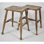 Two Vintage Rectangular Topped Stools, 50cm High